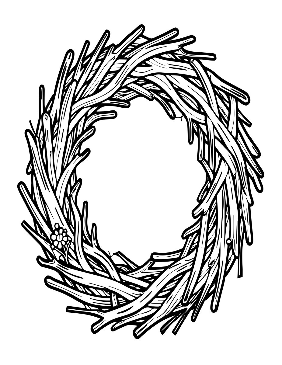 Twig Wreath - free printable coloring page