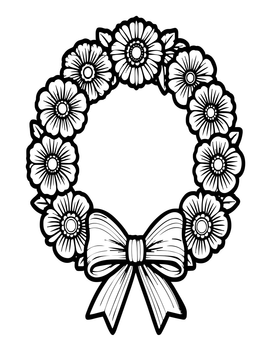 Wreath and Ribbon - free printable coloring page