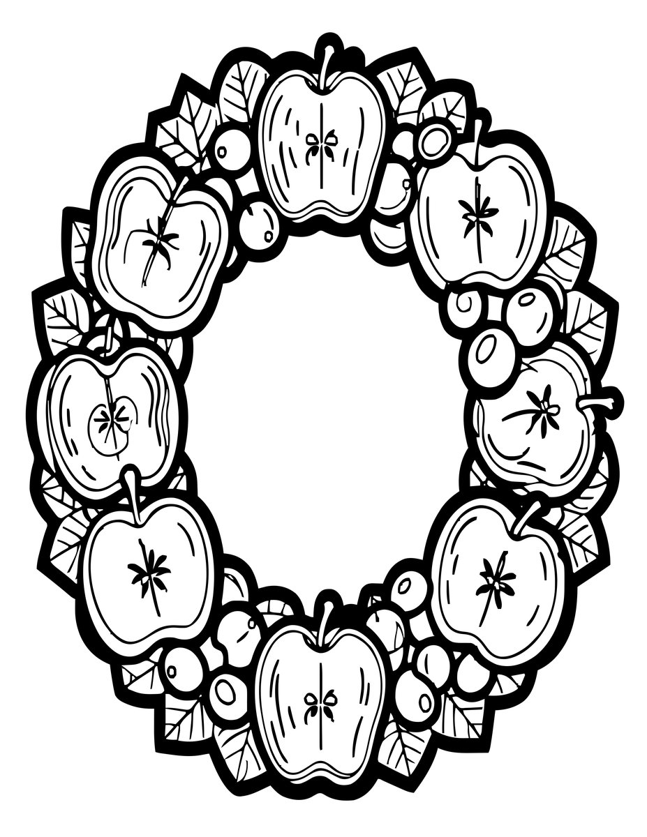 Fruit Wreath - free printable coloring page