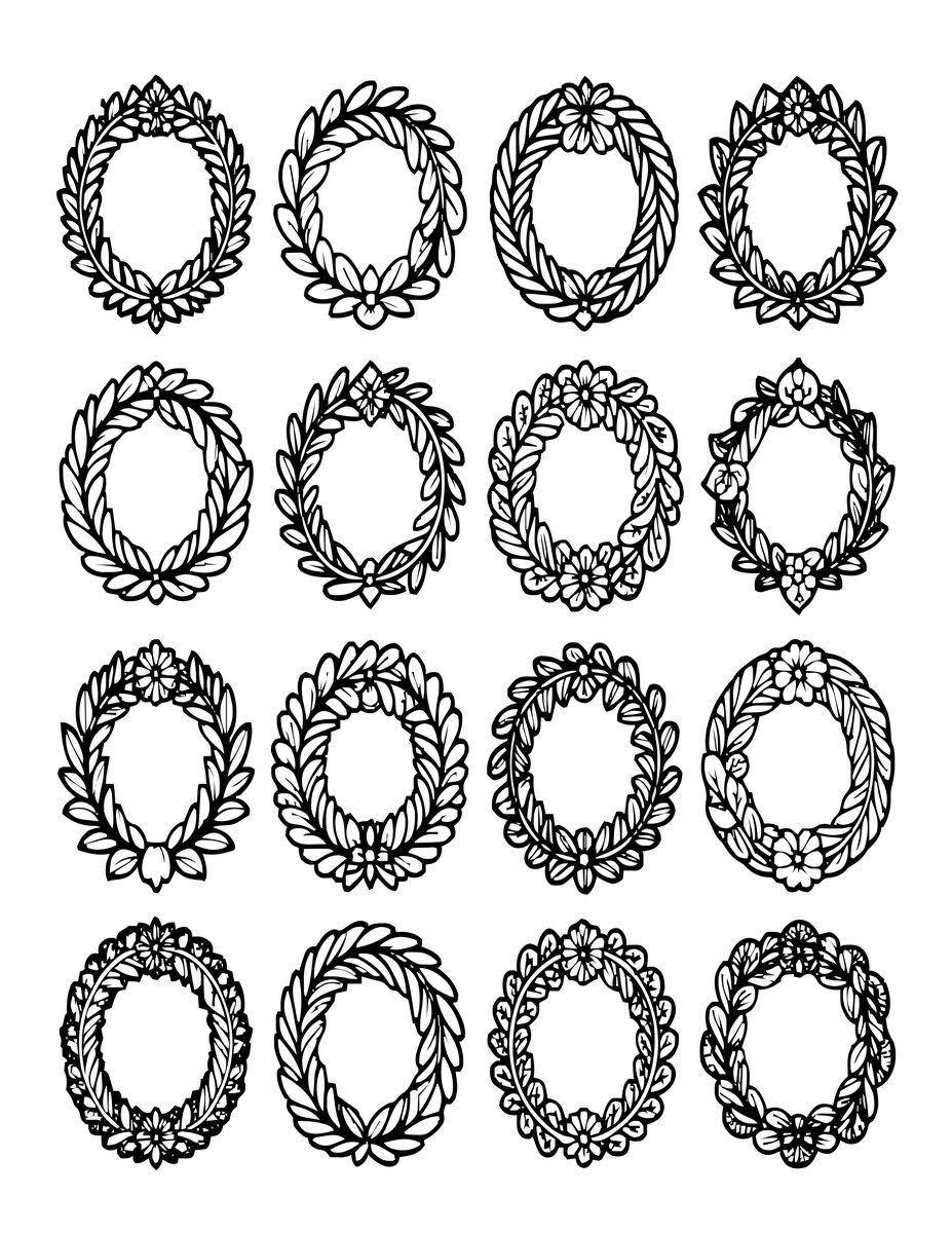 Wall of Wreaths - free printable coloring page