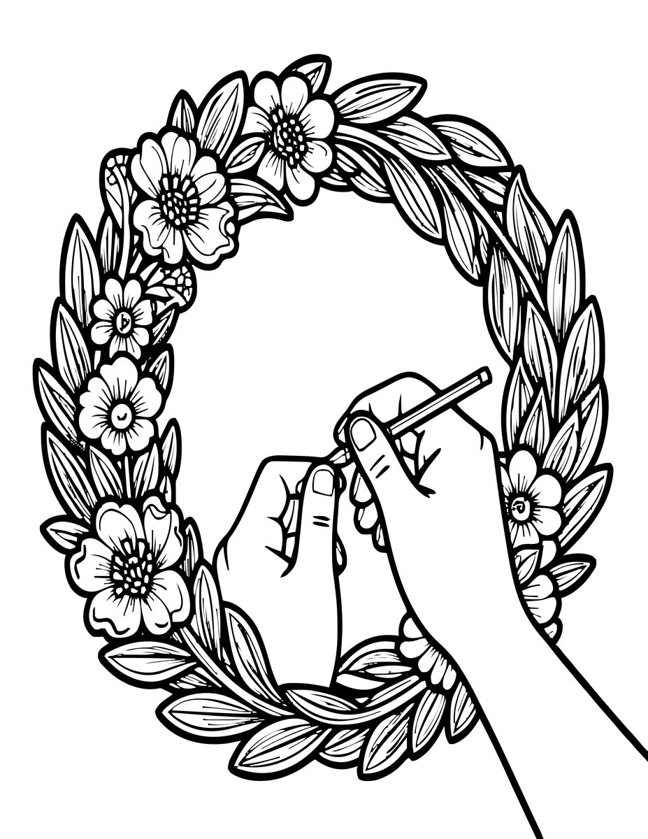 Wreath Making - free printable coloring page