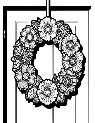Wreath on Door - Free printable coloring page