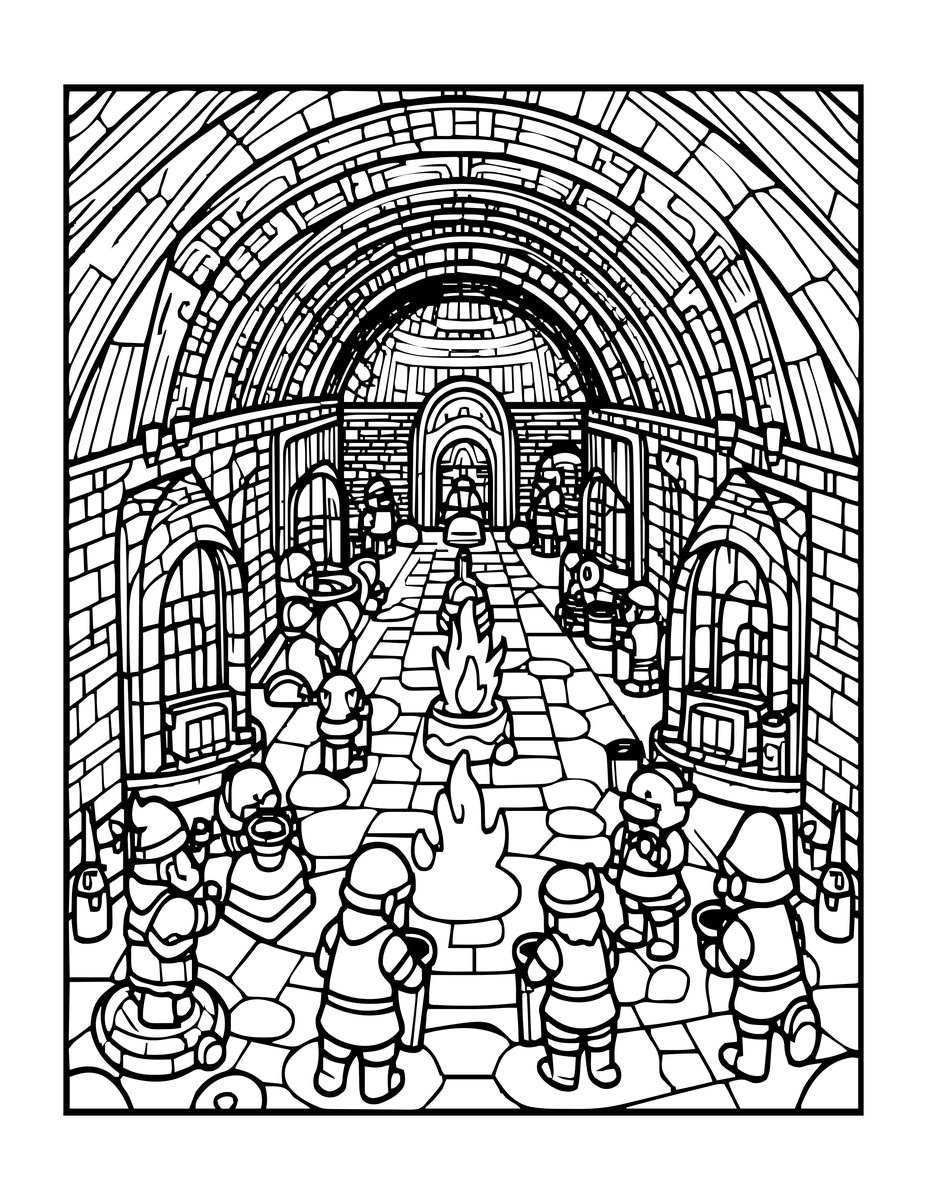 Underground Forge Hall - free printable coloring page