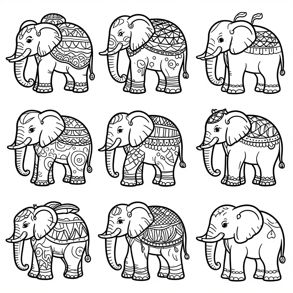 Elephants coloring pages collection - 30 free printable pages
