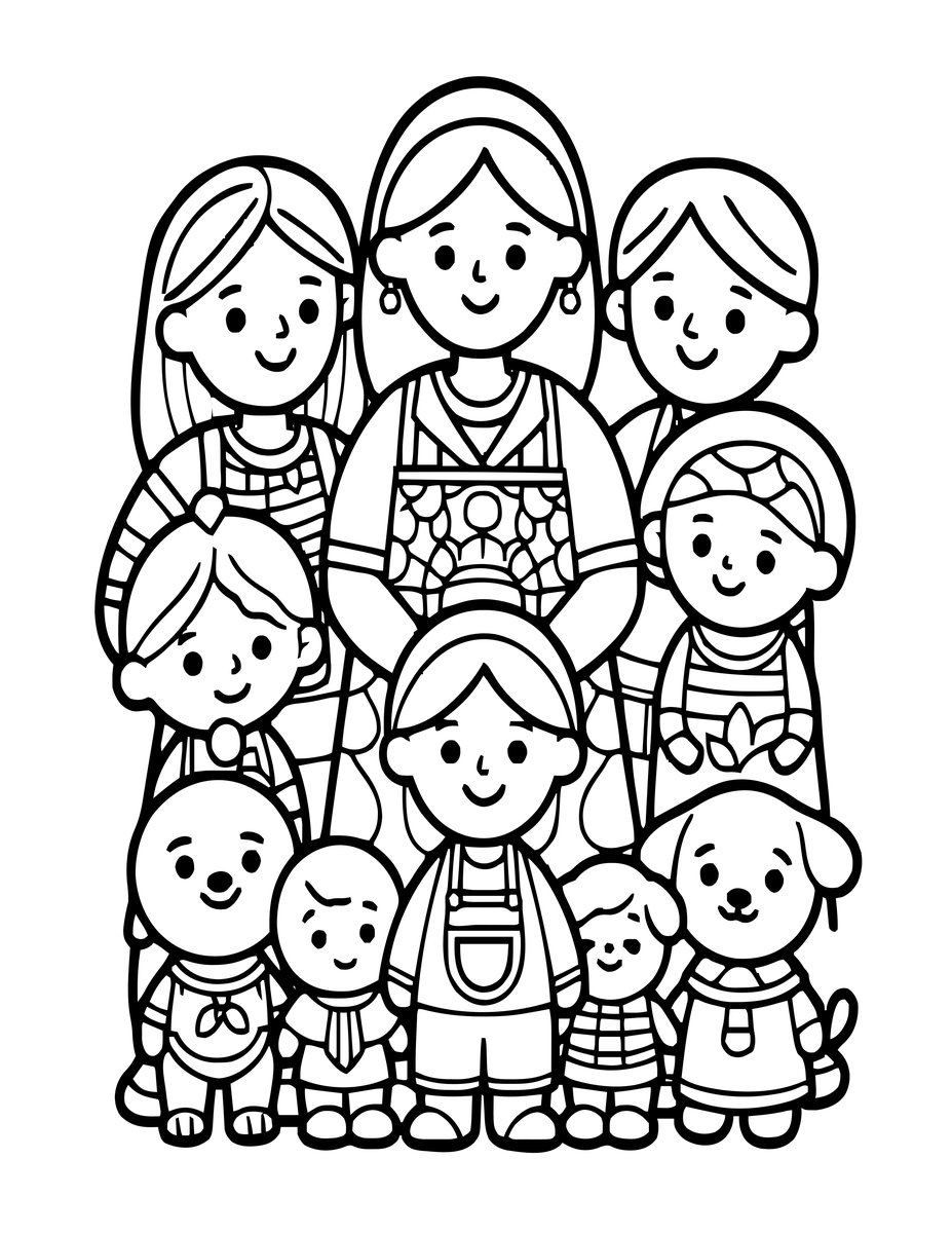 Family Group - free printable coloring page