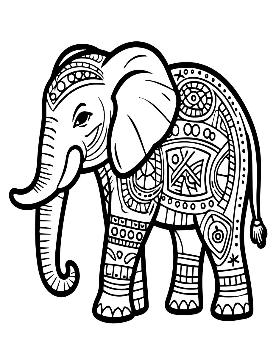 African Art Elephant - free printable coloring page