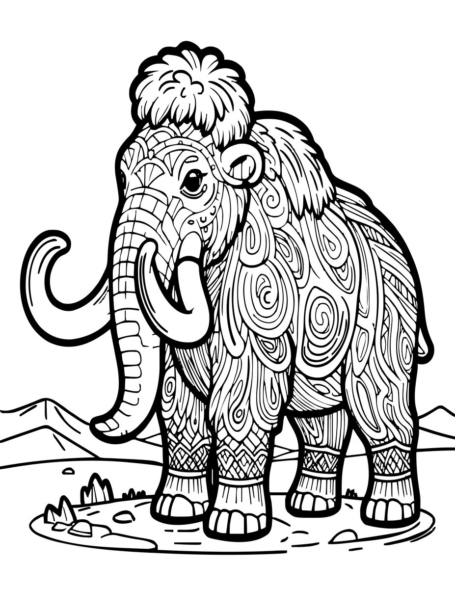 Ancient Mammoth - free printable coloring page