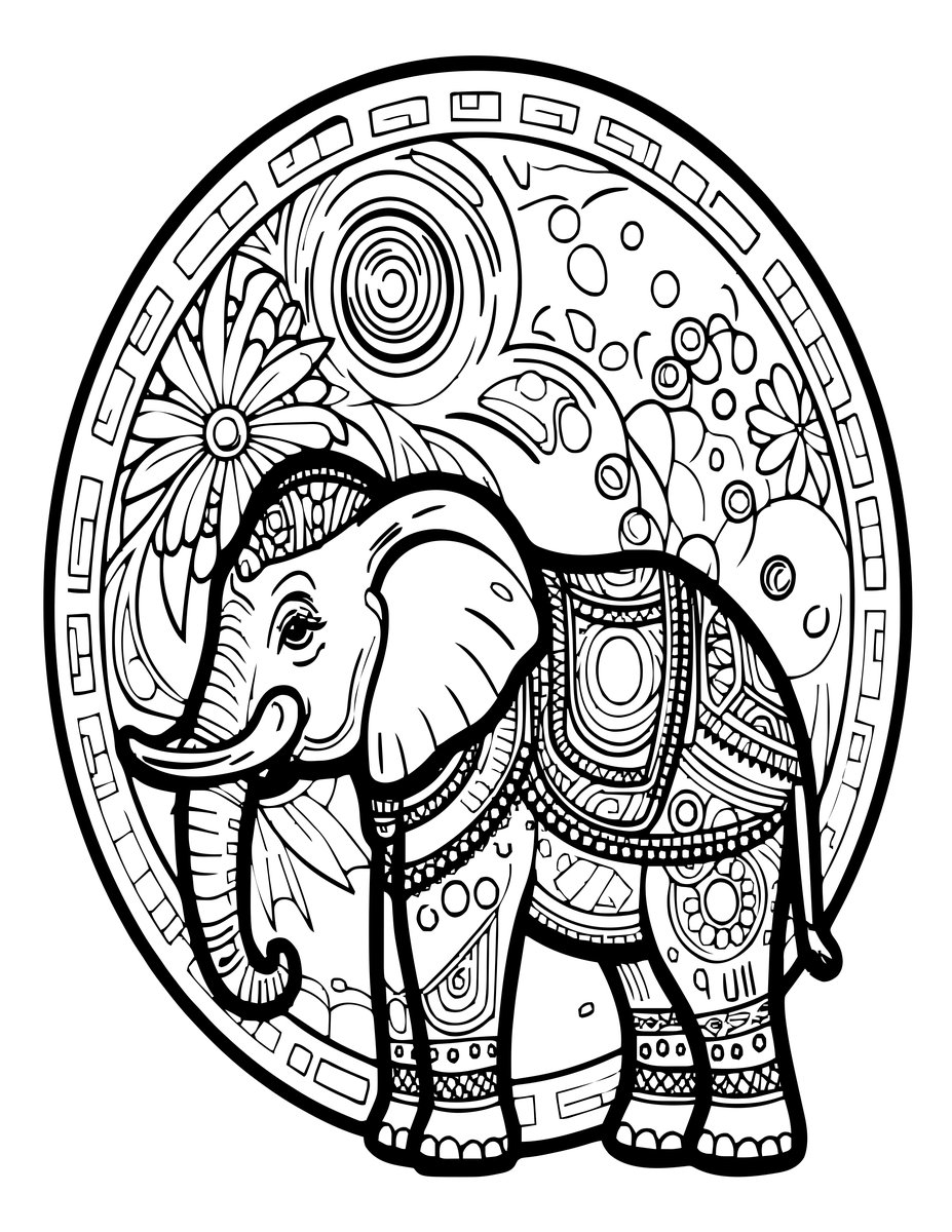Elephant and Moon - free printable coloring page