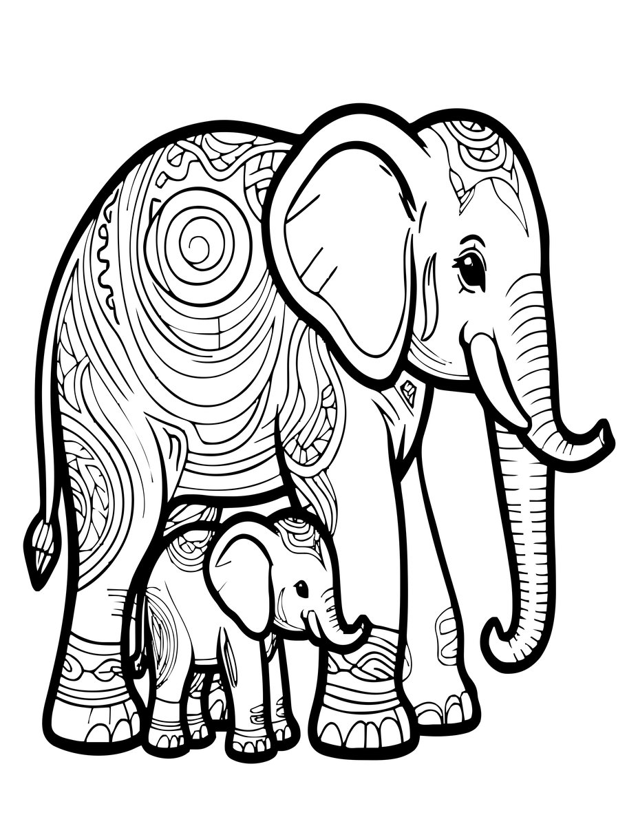Mother and Calf - free printable coloring page