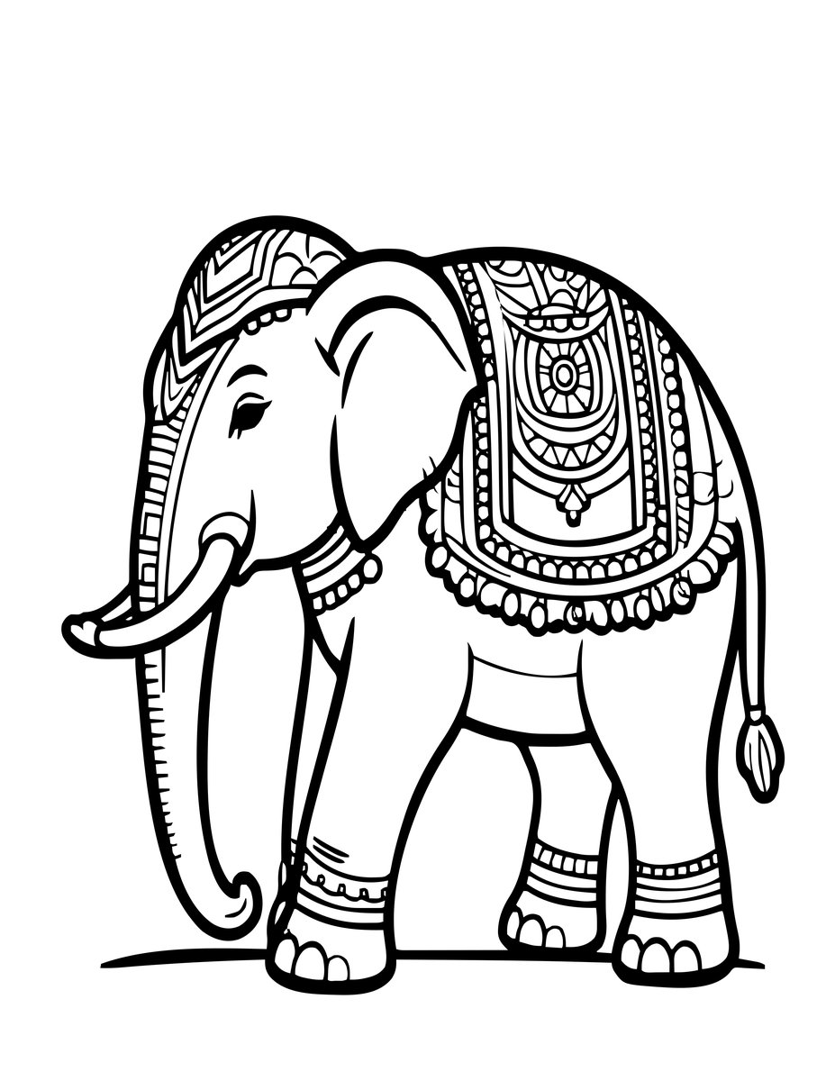 Decorated Elephant - free printable coloring page