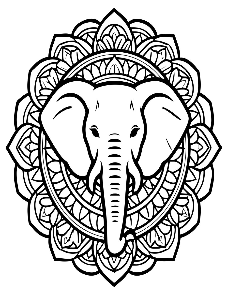 Elephant Mandala - free printable coloring page