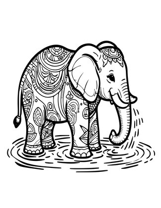 Elephant Bathing - Free printable coloring page