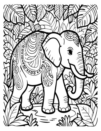 Elephant in Jungle - Free printable coloring page