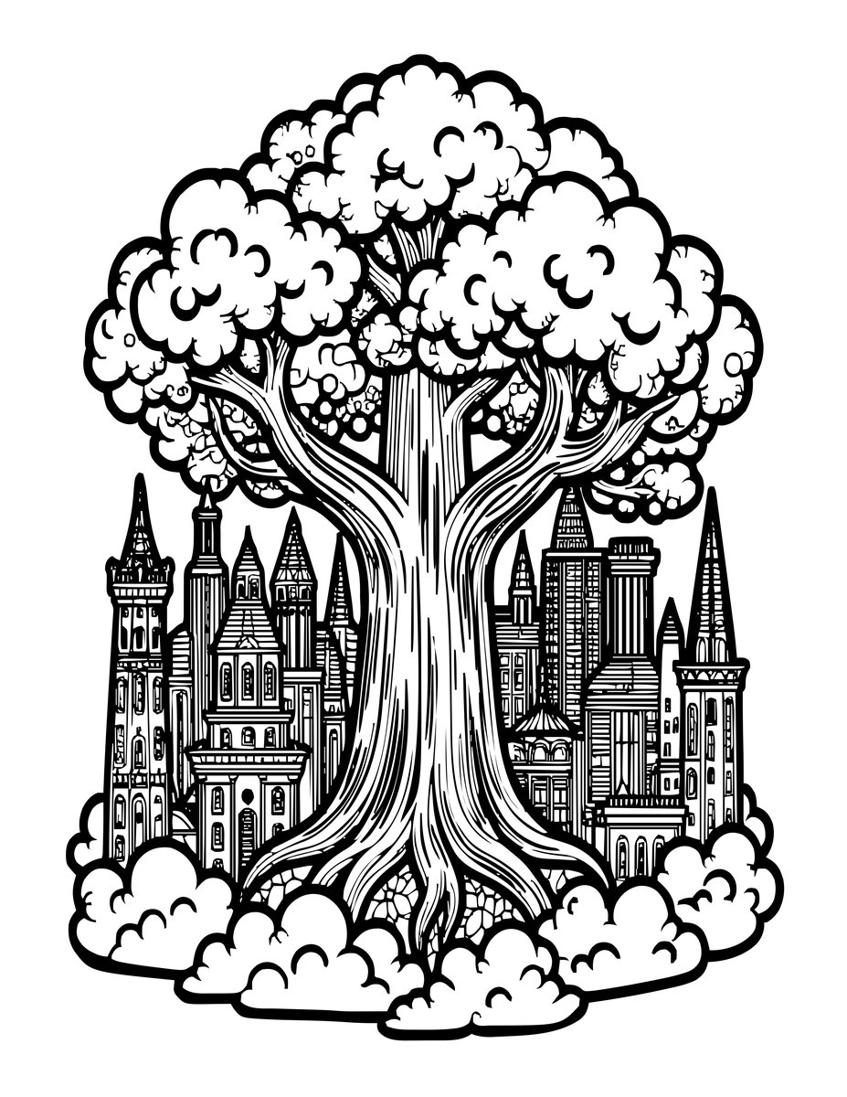 Treetop City - free printable coloring page