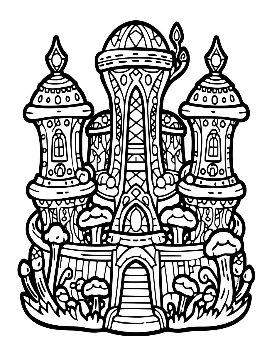 Underground Elven City - free printable coloring page