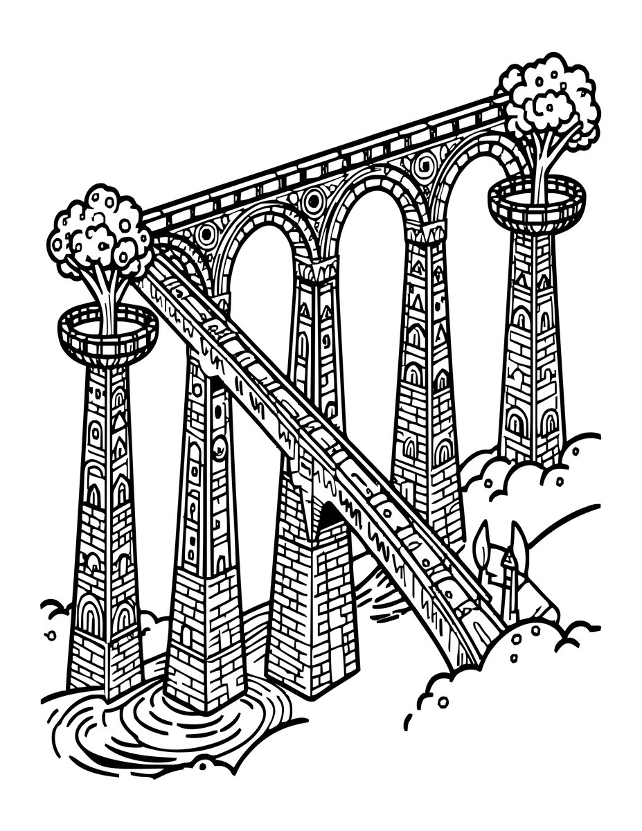 Elven Aqueduct - free printable coloring page
