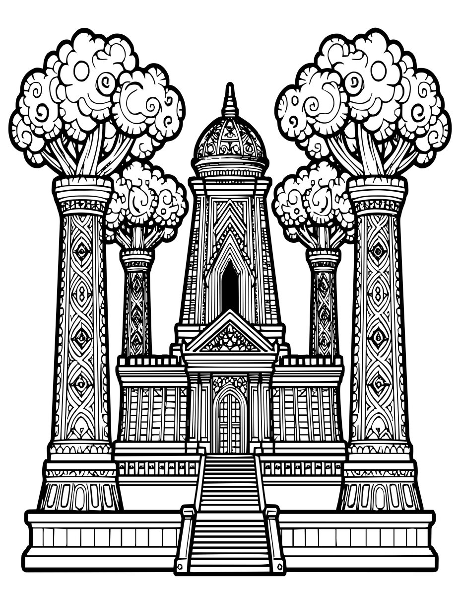 Elven Temple - free printable coloring page