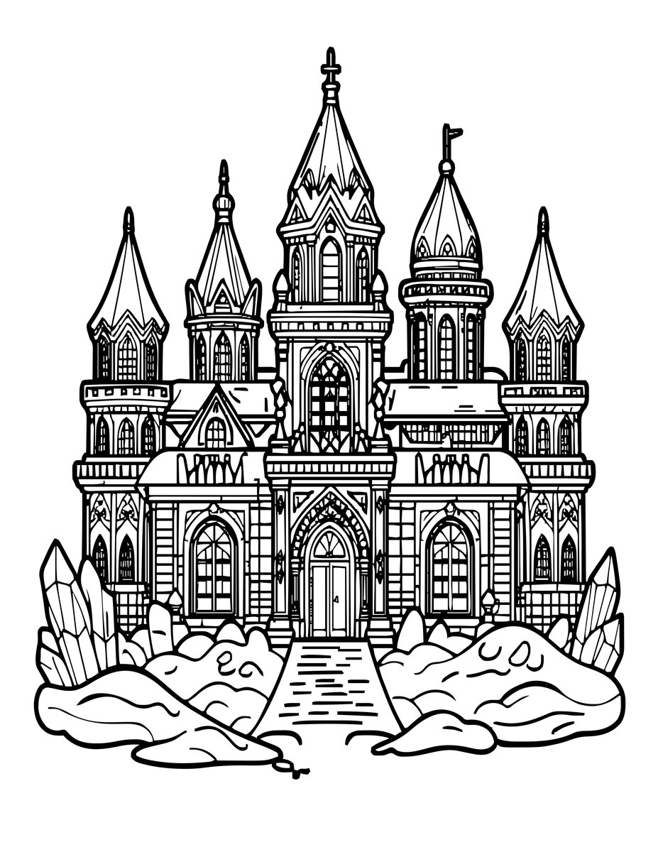 Elven City in Snow - free printable coloring page