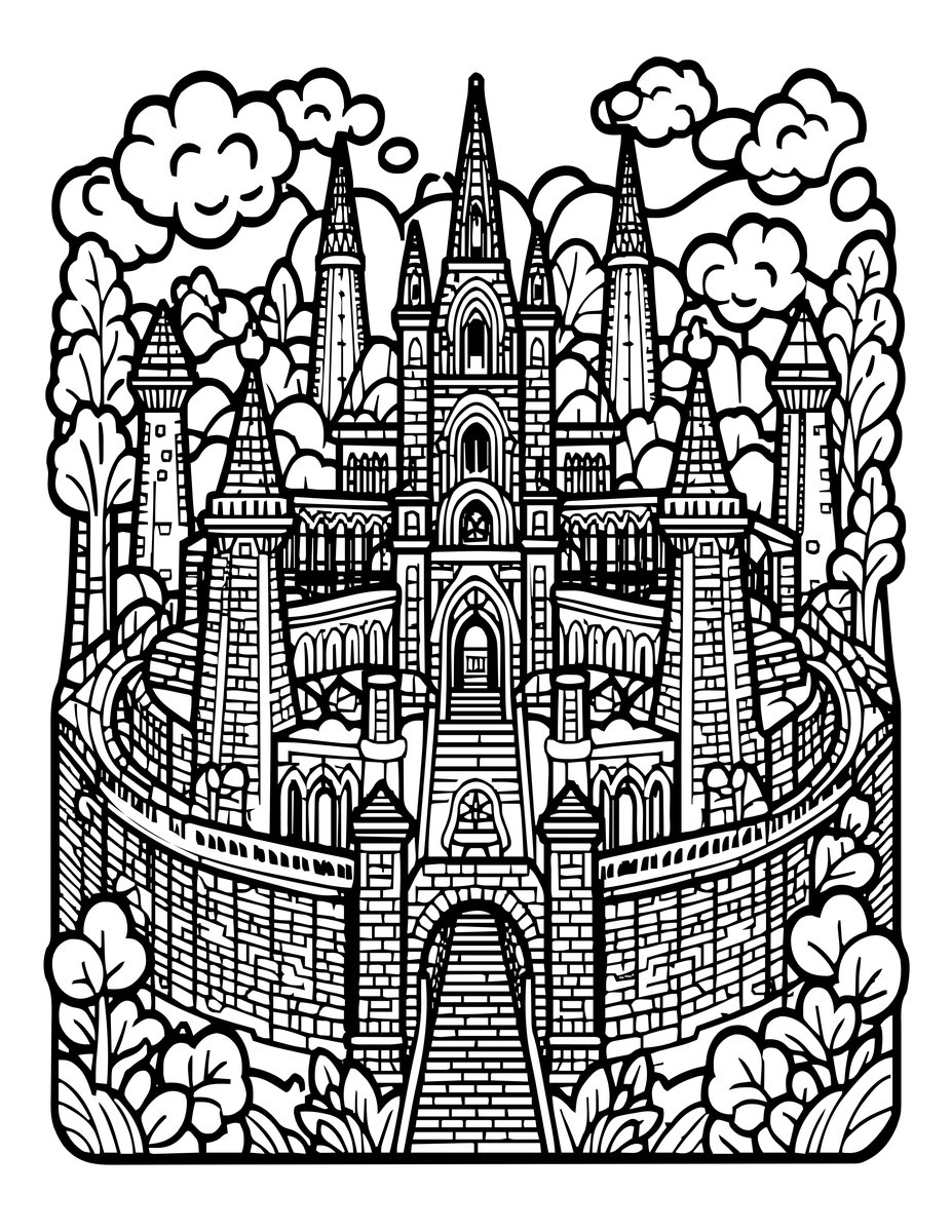 Elven City Ruins - free printable coloring page