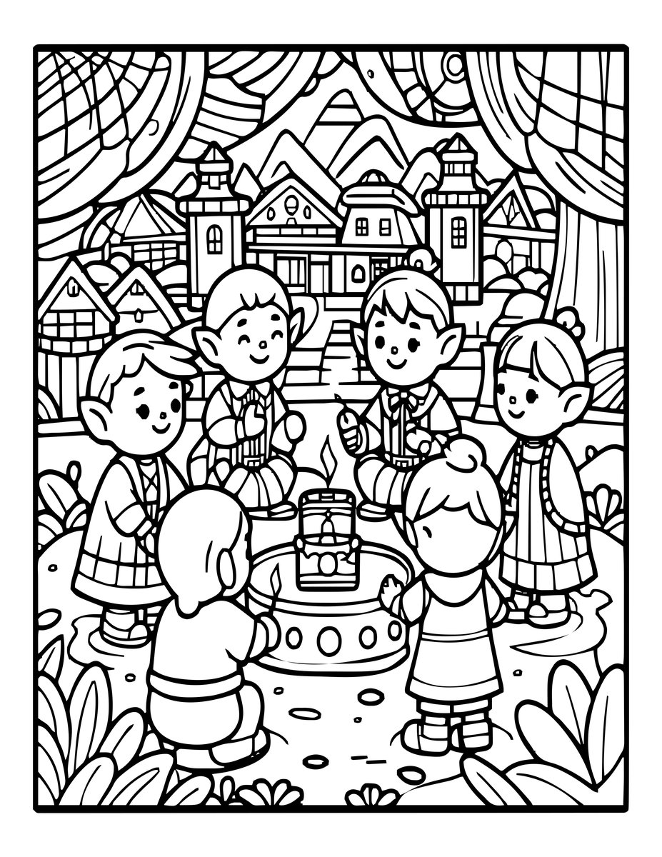 Elven School - free printable coloring page