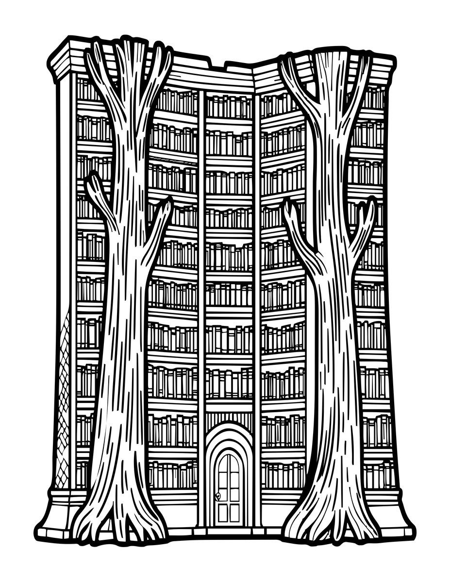 Elven Library - free printable coloring page