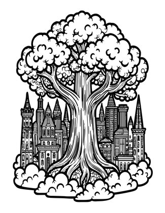 Treetop City - Free printable coloring page