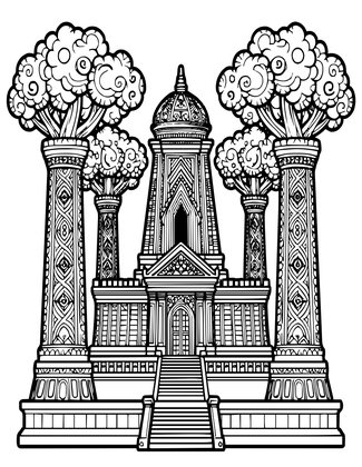 Elven Temple - Free printable coloring page