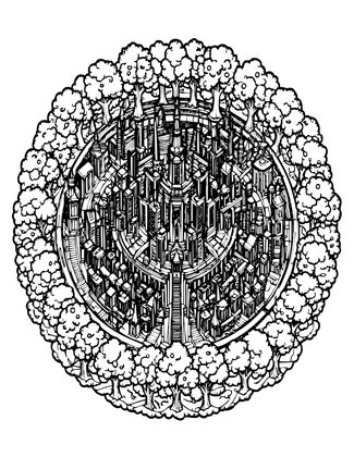 Elven City Aerial - Free printable coloring page