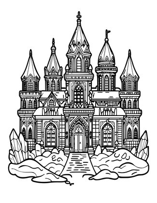 Elven City in Snow - Free printable coloring page