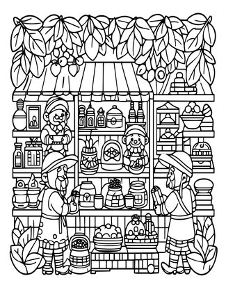 Elven Market - Free printable coloring page