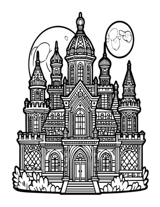 Moonlit Elven City - Free printable coloring page