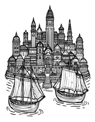 Elven Harbor - Free printable coloring page