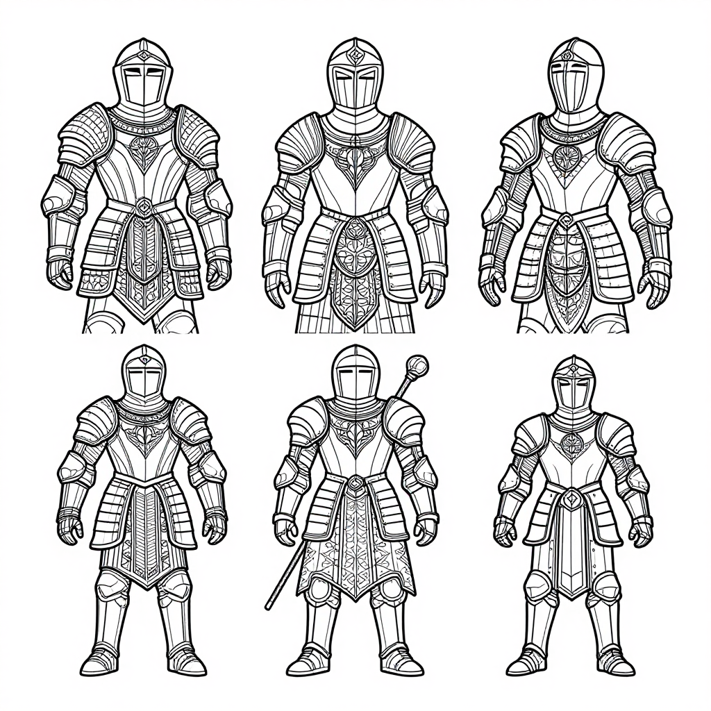 Enchanted Armor coloring pages collection - 30 free printable pages