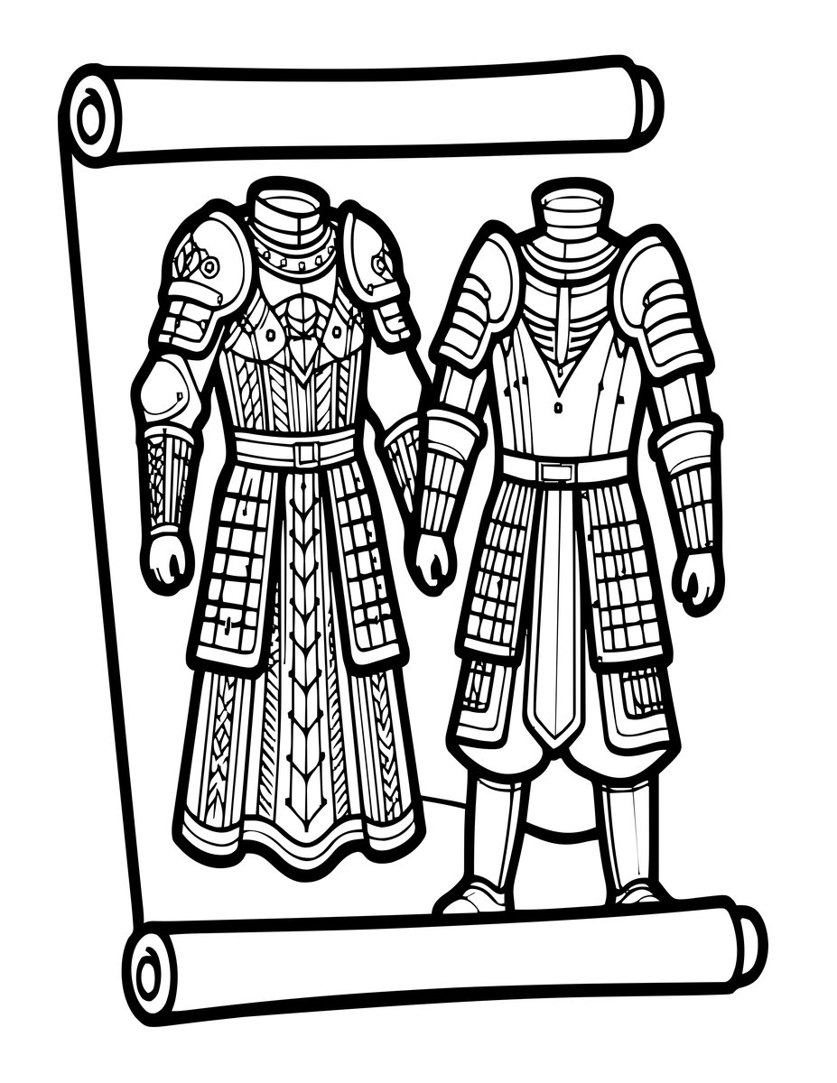 Armor and Magic Scroll - free printable coloring page