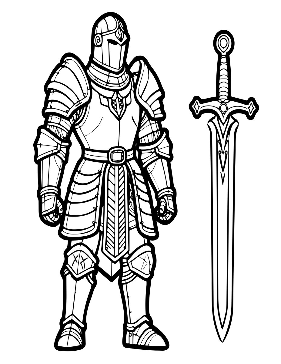 Armor and Sword - free printable coloring page