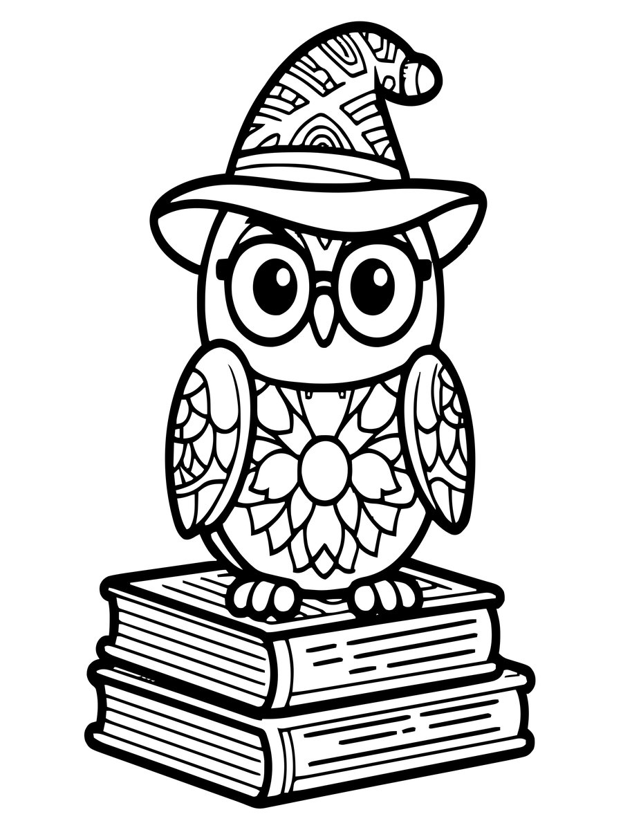 Owl Wizard - free printable coloring page