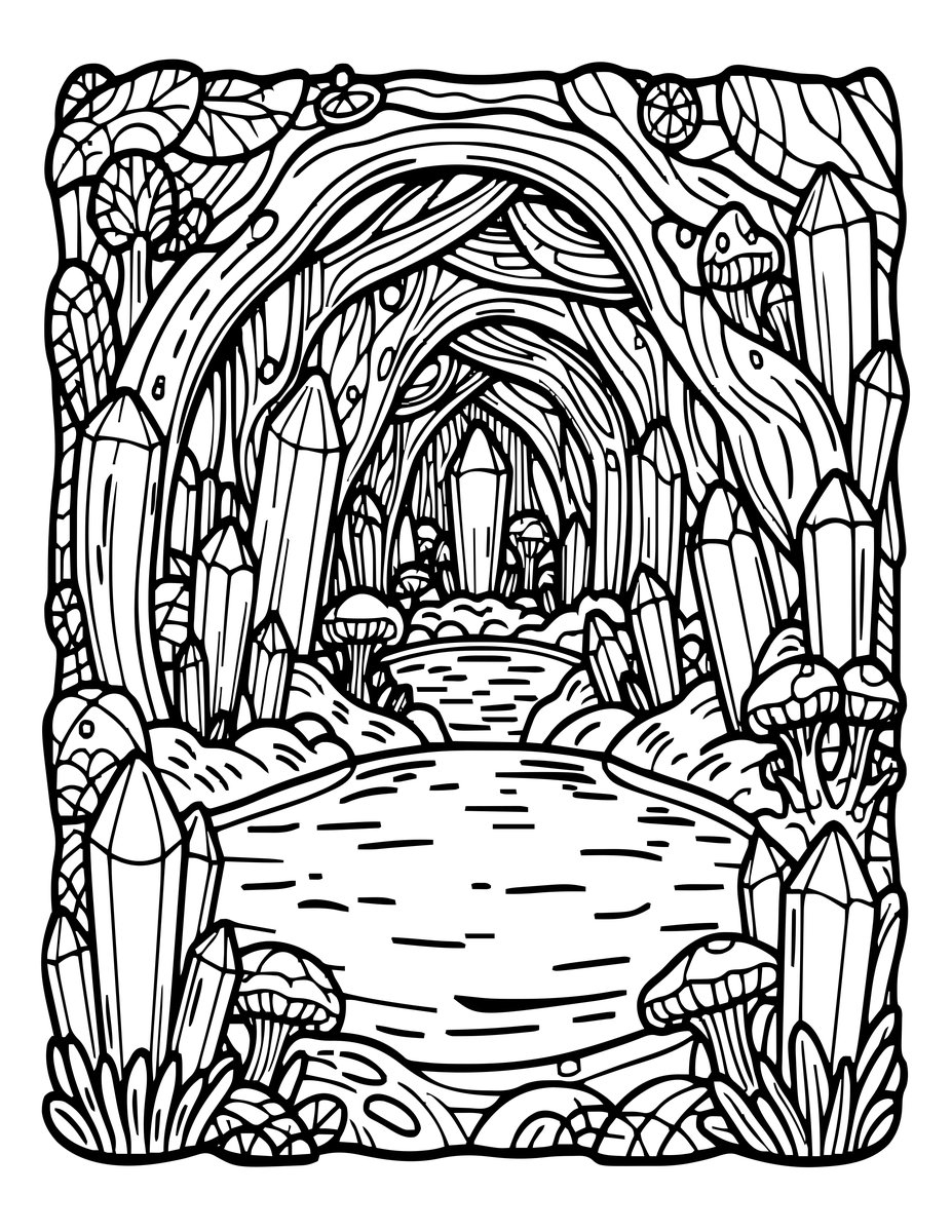Crystal Cave - free printable coloring page