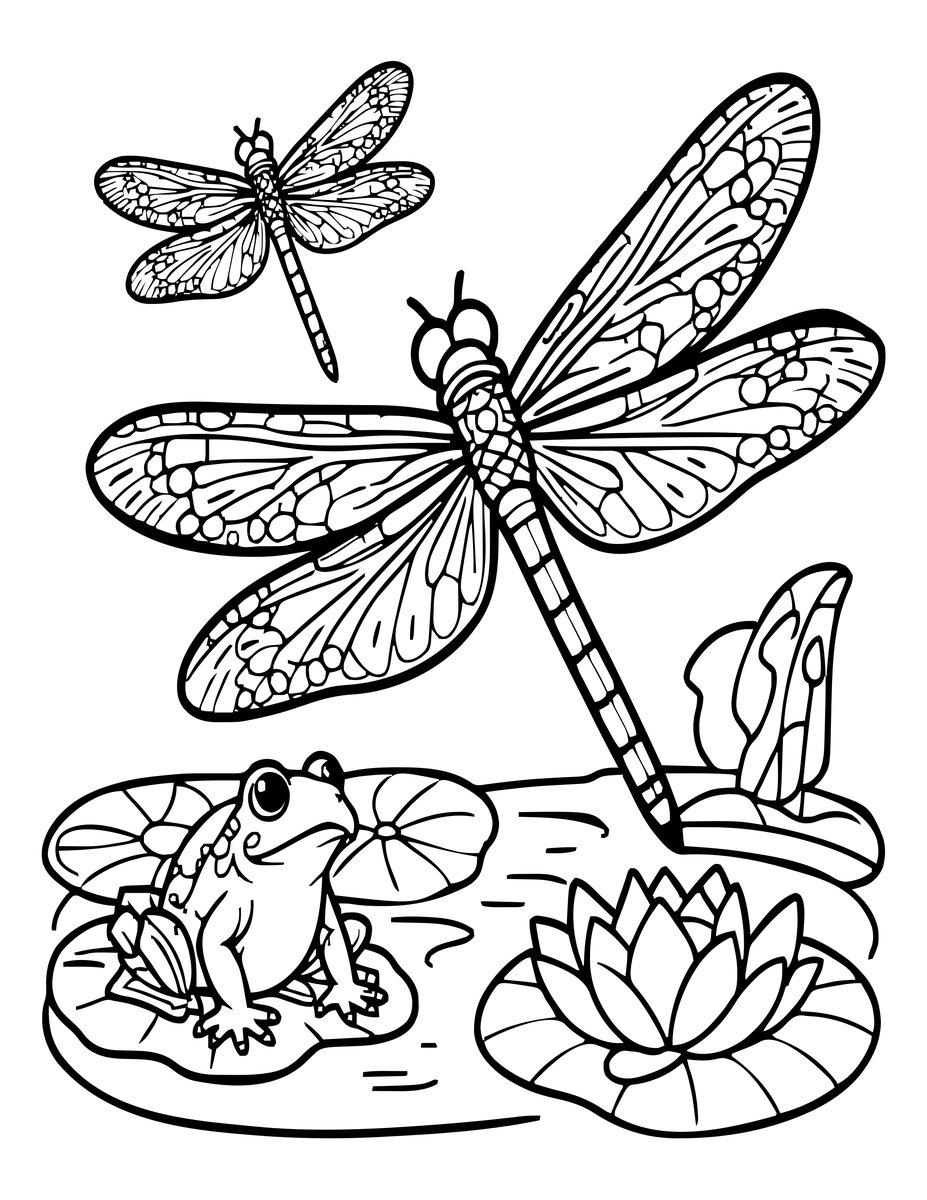Dragonfly Pond - free printable coloring page