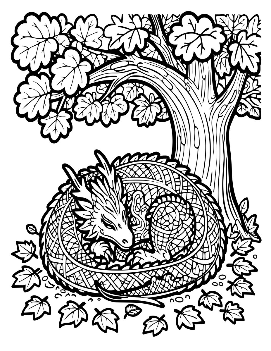 Sleeping Dragon - free printable coloring page