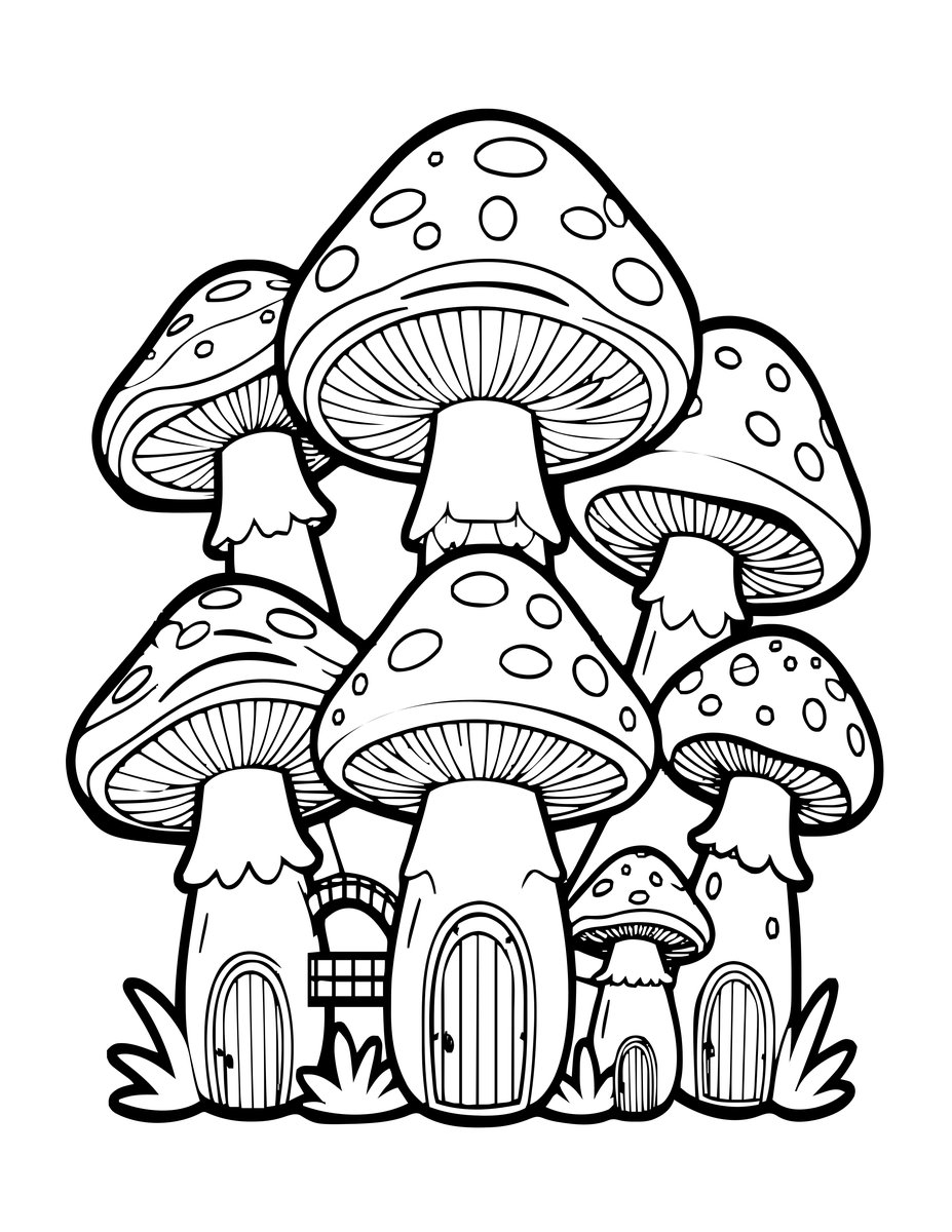 Mushroom Village - free printable coloring page