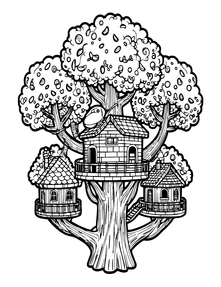 Treehouse Village - free printable coloring page