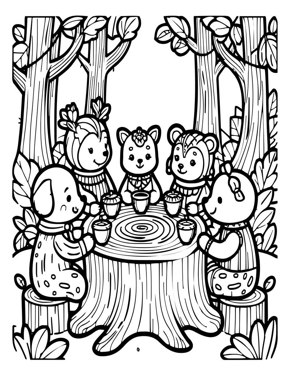 Woodland Tea Party - free printable coloring page