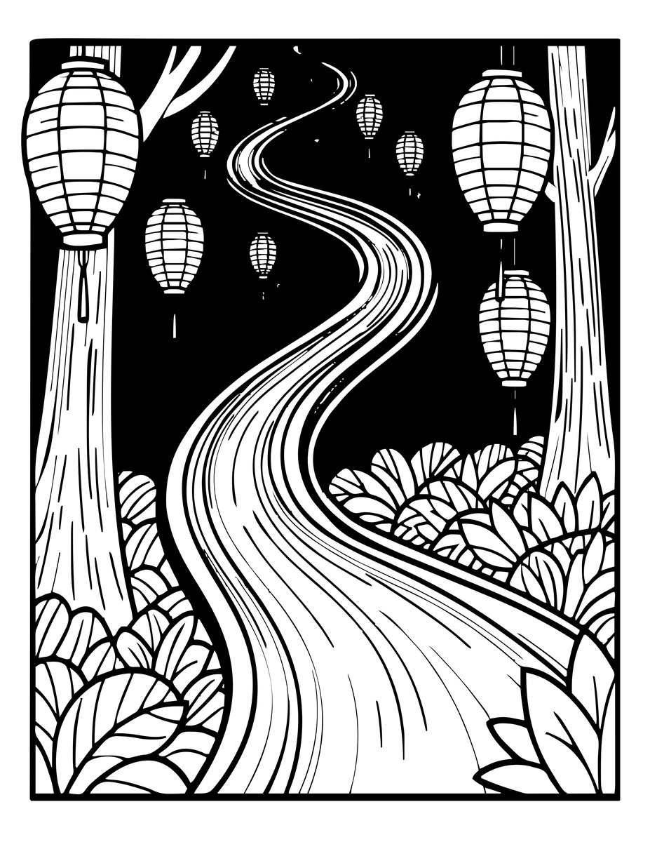 Forest Lanterns - free printable coloring page