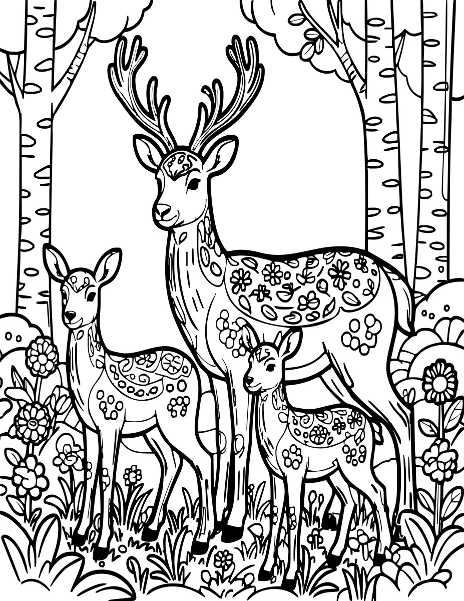 Deer Family - free printable coloring page