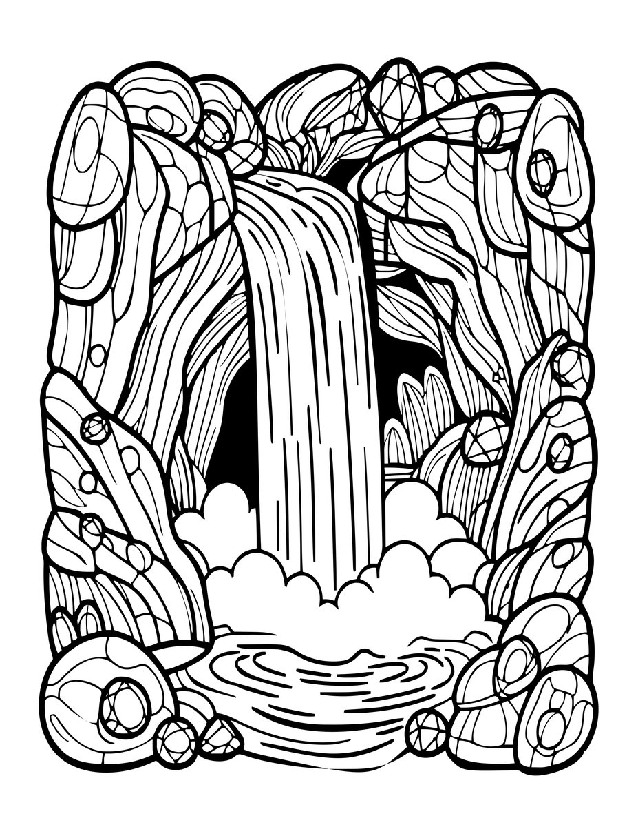 Magical Waterfall - free printable coloring page