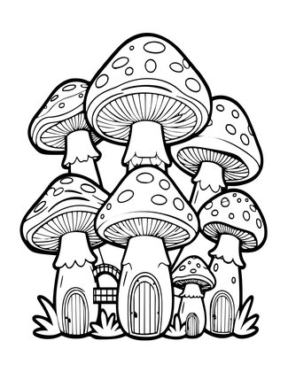 Mushroom Village - Free printable coloring page