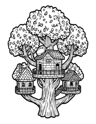 Treehouse Village - Free printable coloring page