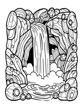 Magical Waterfall - Free printable coloring page