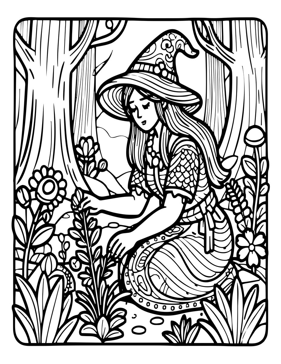 Forest Witch - free printable coloring page