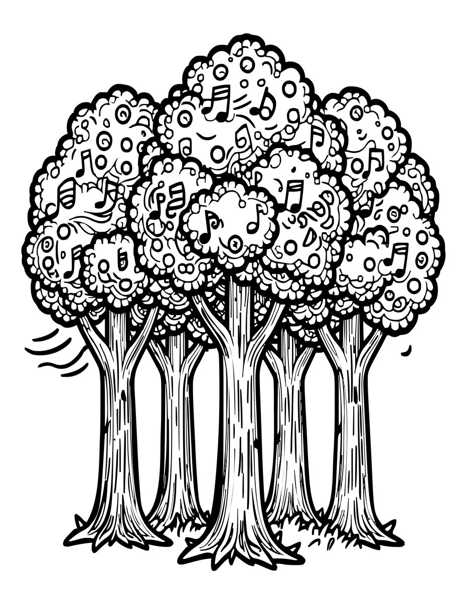 Singing Trees - free printable coloring page